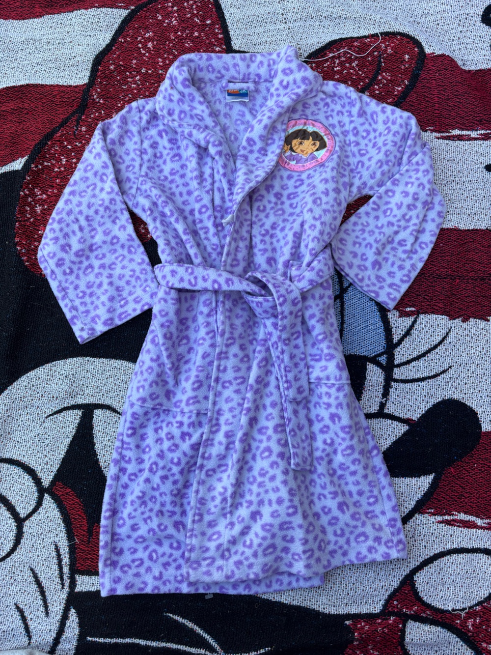 VINTAGE NICK JR Y2K DORA PURPLE LEOPARD PRINT FLEECE ROBE SIZE 4/5 GIRLS